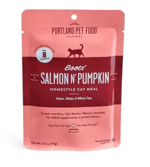 Portland Pet Food "Boots' Salmon N' Pumpkin" Homestyle Wet Cat Food Meal, 2.6 oz pouch
