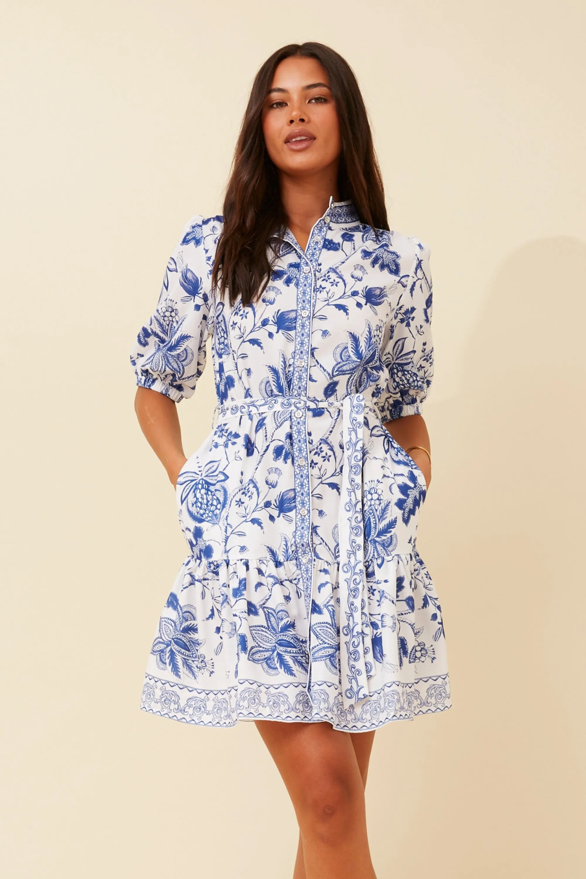 ROSCOE BORDER PRINT SHORT DRESS