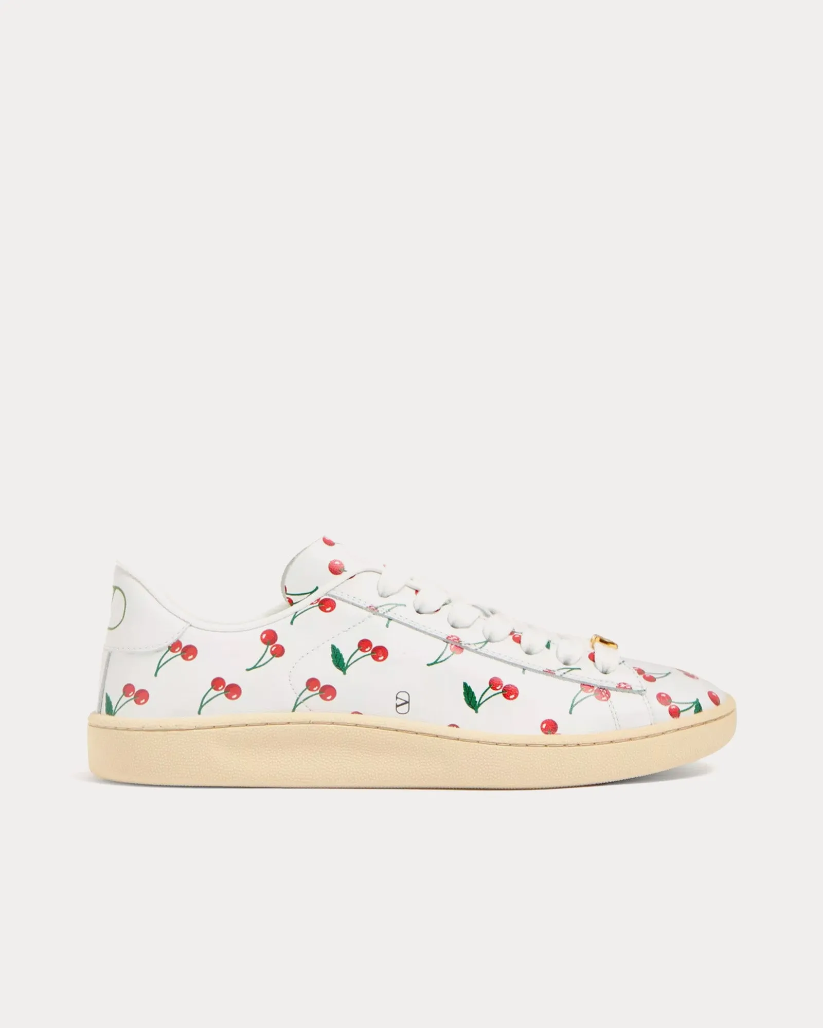 Royco with Cherryfic Pattern Nappa Calfskin White Low Top Sneakers