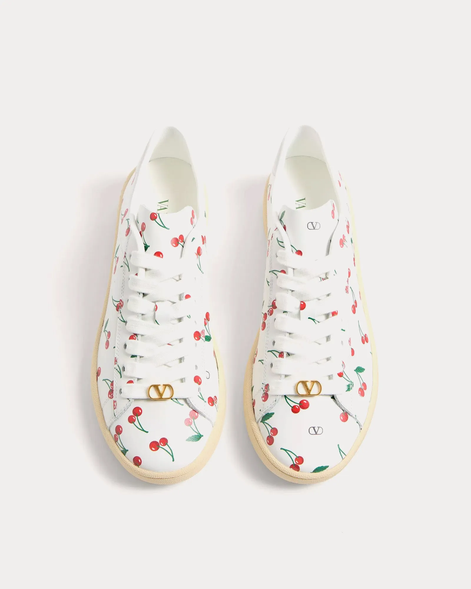 Royco with Cherryfic Pattern Nappa Calfskin White Low Top Sneakers