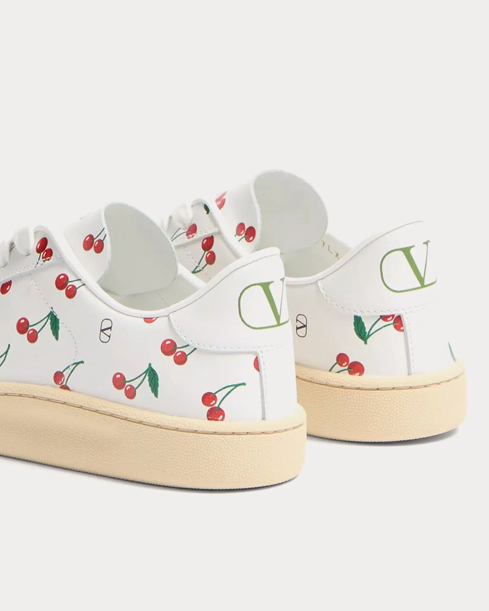 Royco with Cherryfic Pattern Nappa Calfskin White Low Top Sneakers