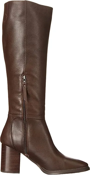 Sam Edelman Elsy Sable Brown Rounded Toe Stacked Block Heel Knee High Boots