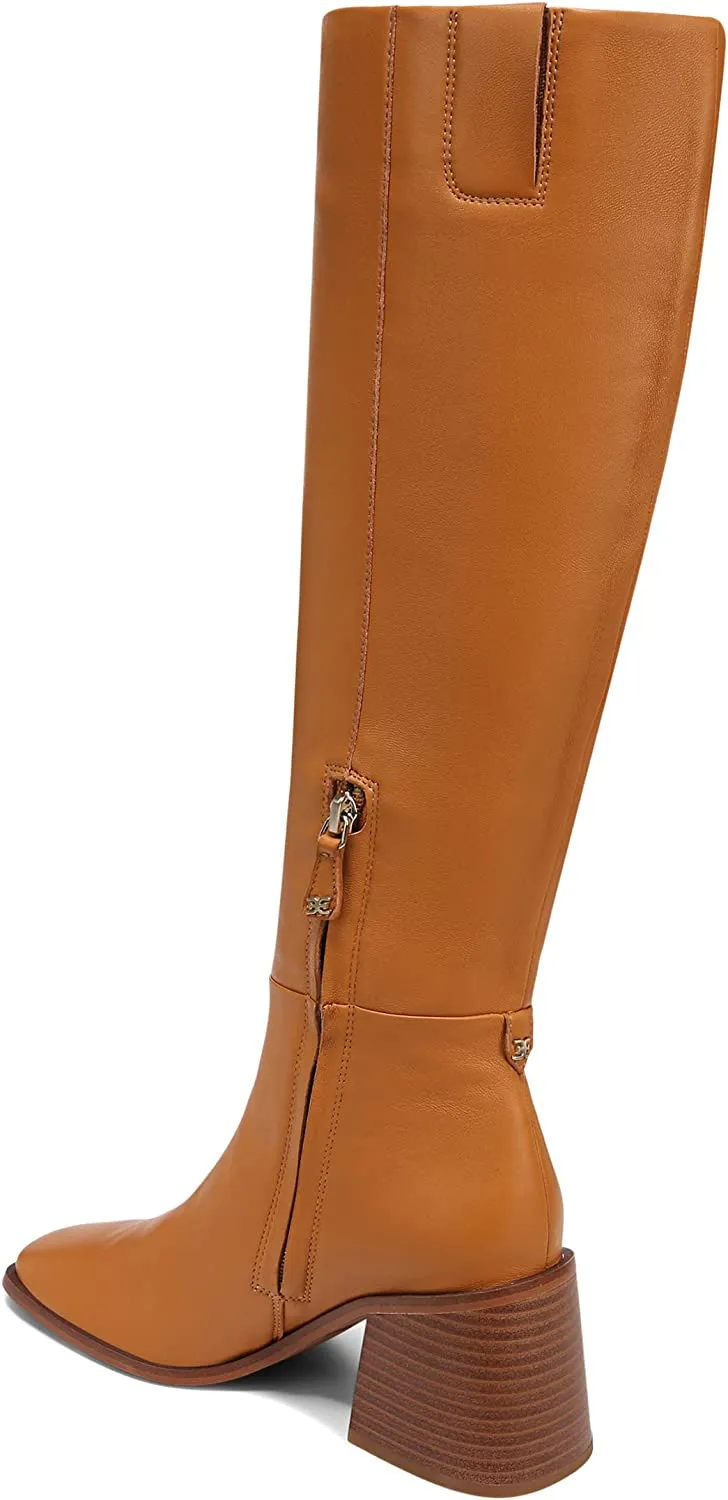 Sam Edelman Wade Stacked Heel Squared Toe Wide Calf Knee High Fashion Boots