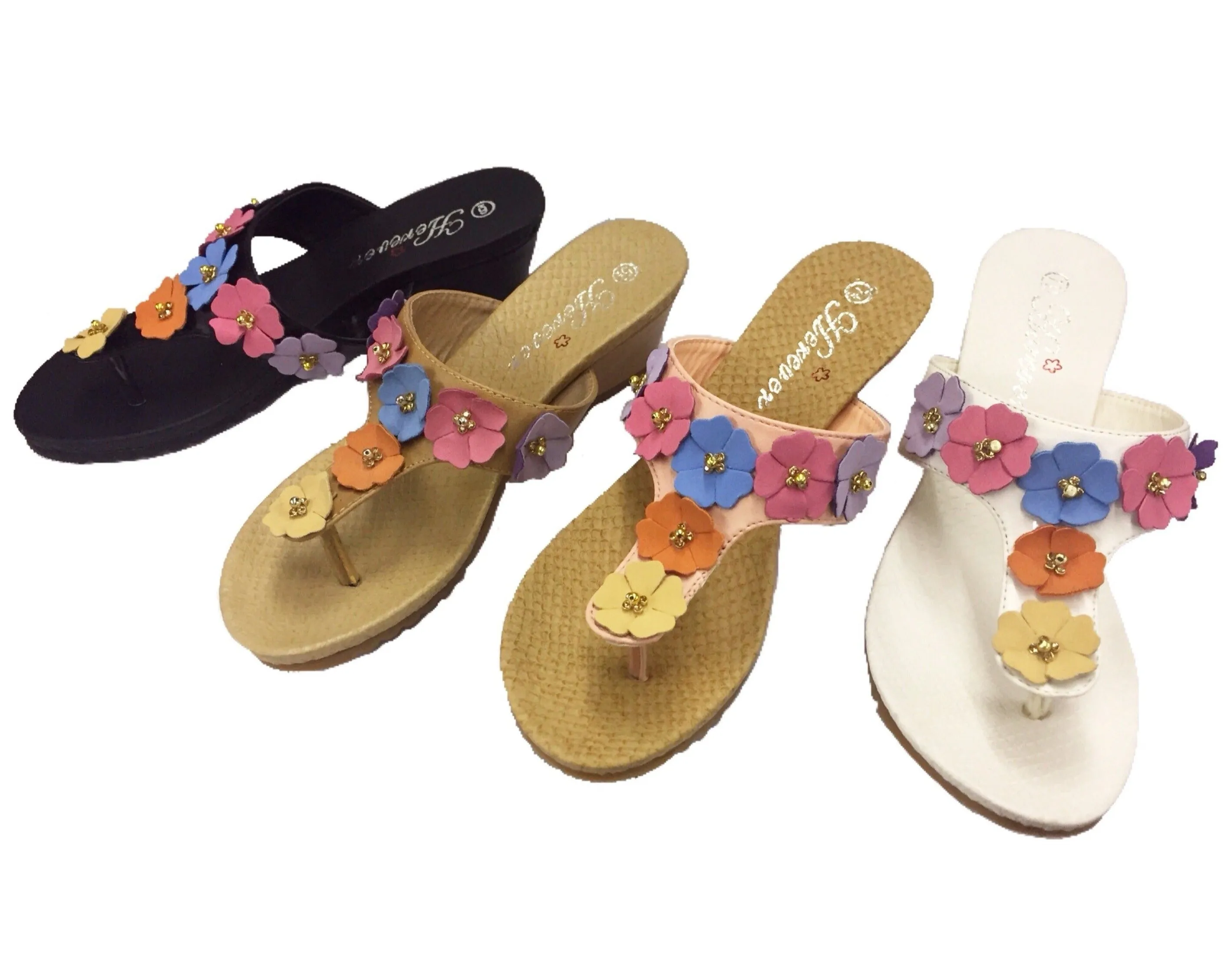 Spring Flower Leather Thong Sandals