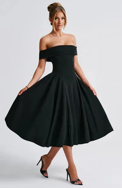 Talia | Off-Shoulder Pleated Midi Dress