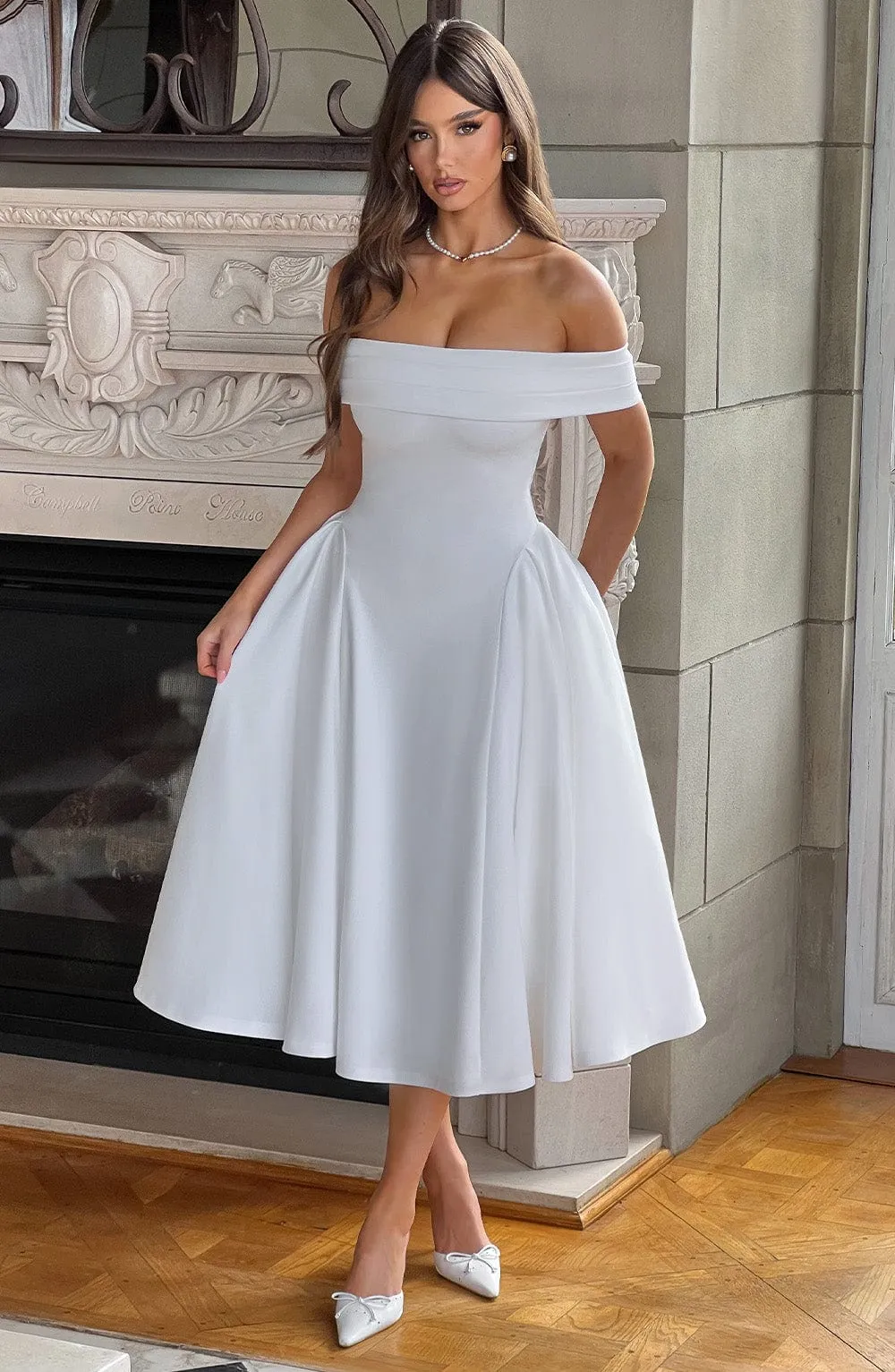 Talia | Off-Shoulder Pleated Midi Dress