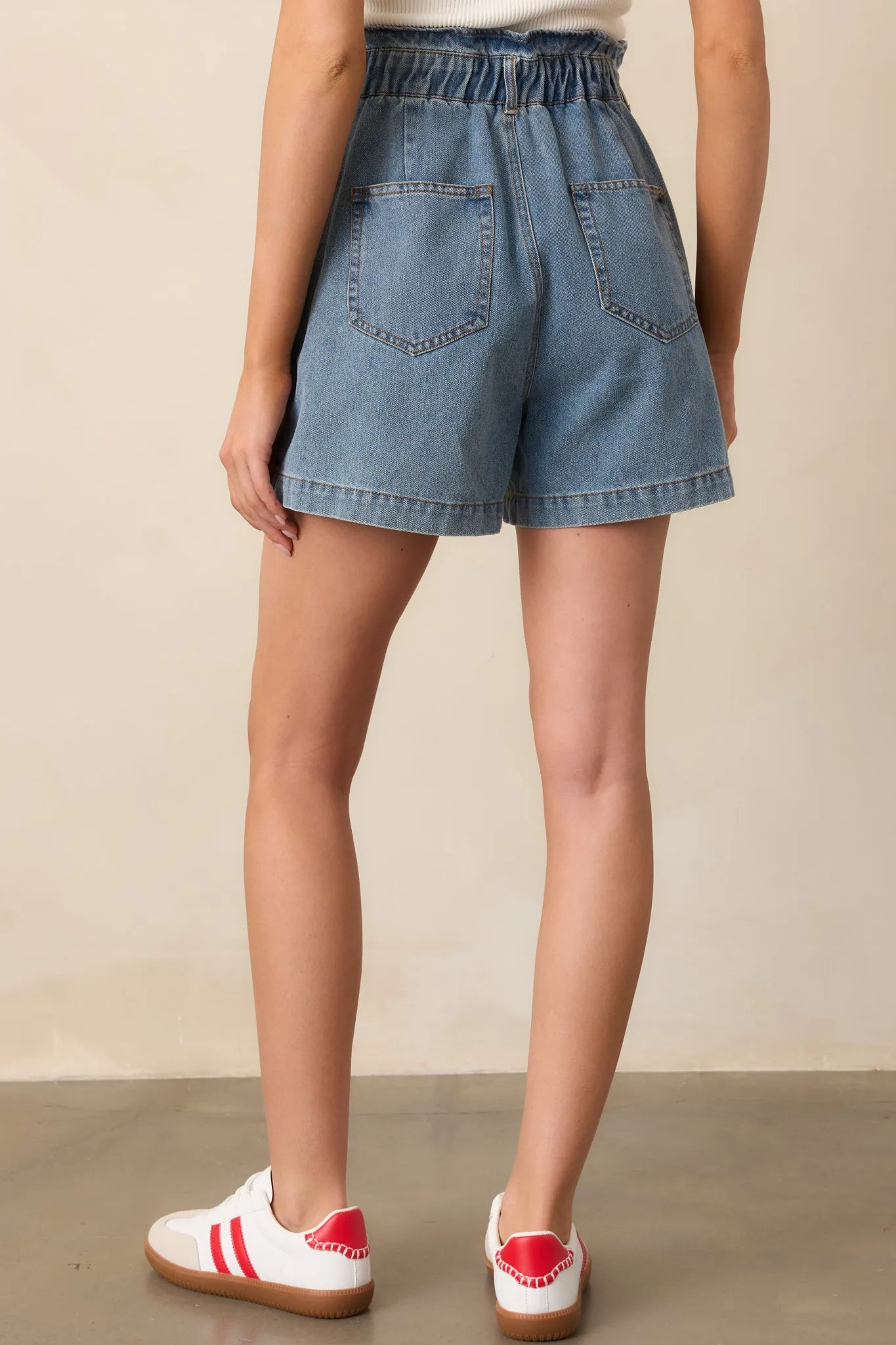 Walk In The Park Medium Wash Denim Paper Bag Shorts