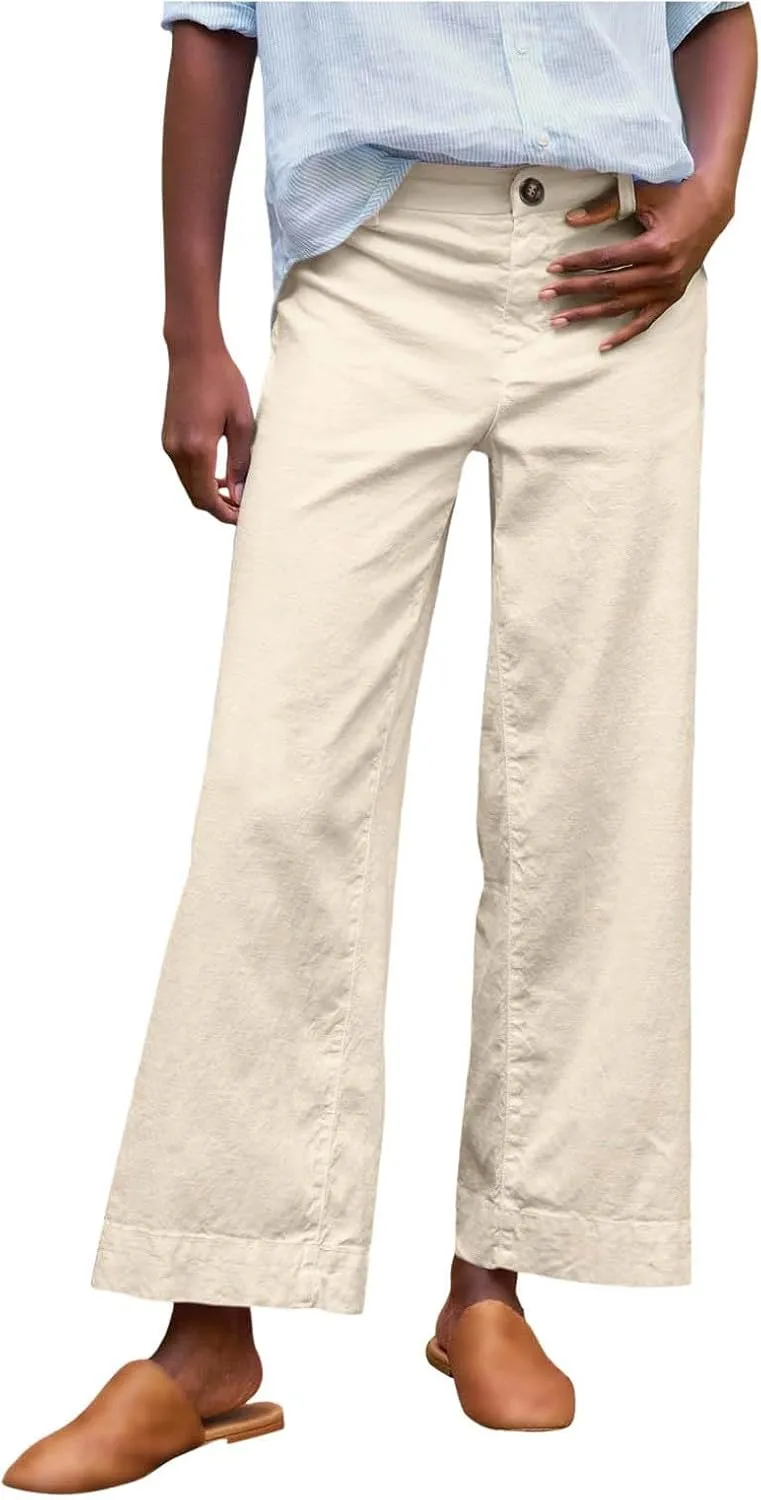 Wide Leg Cropped Pants for Women Linen Trousers for Woman Boho Pant Trendy Summer Work Pants for Women 2025
