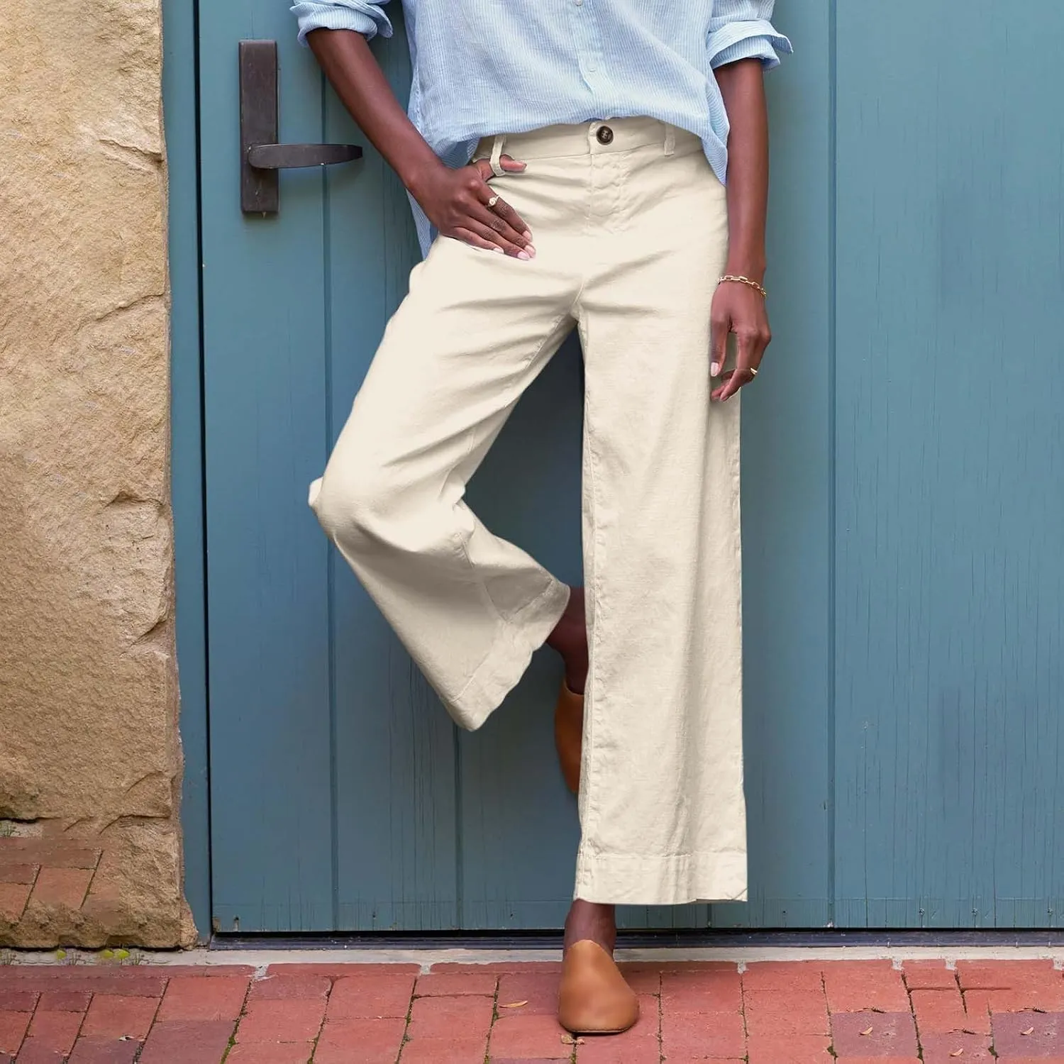 Wide Leg Cropped Pants for Women Linen Trousers for Woman Boho Pant Trendy Summer Work Pants for Women 2025