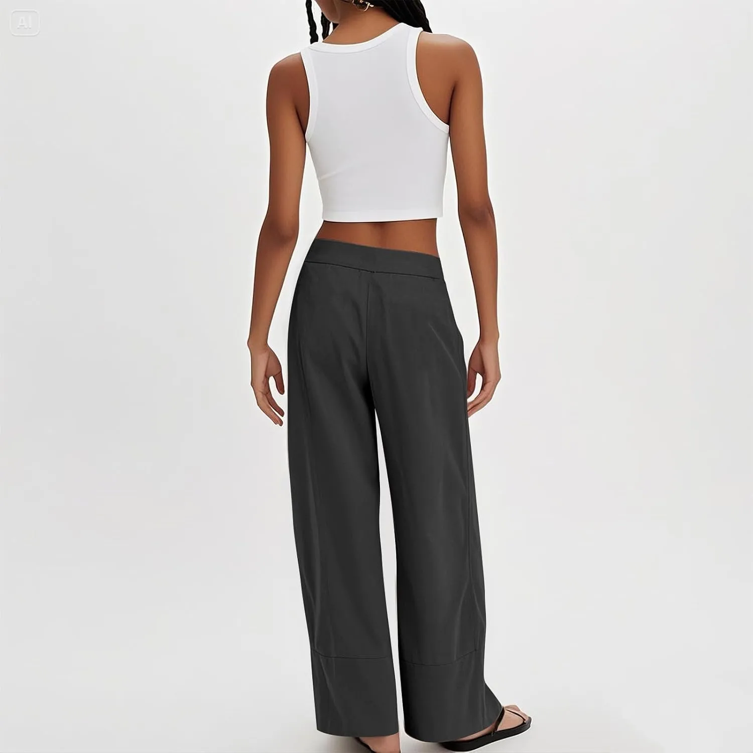 Wide Leg Linen Pants for Women Baggy Elastic High Waisted Palazzo Pants Boho Summer Beach Flowy Pants with Pockets
