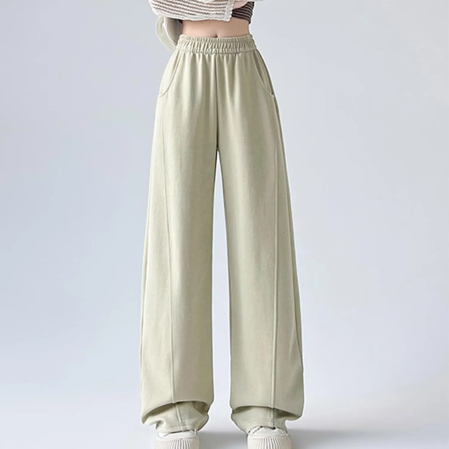 Womens High Rise Cargo Sweatpants Wide Leg Elastic Waist Pants Casual Loose Solid Color Lounge Trousers with Pockets