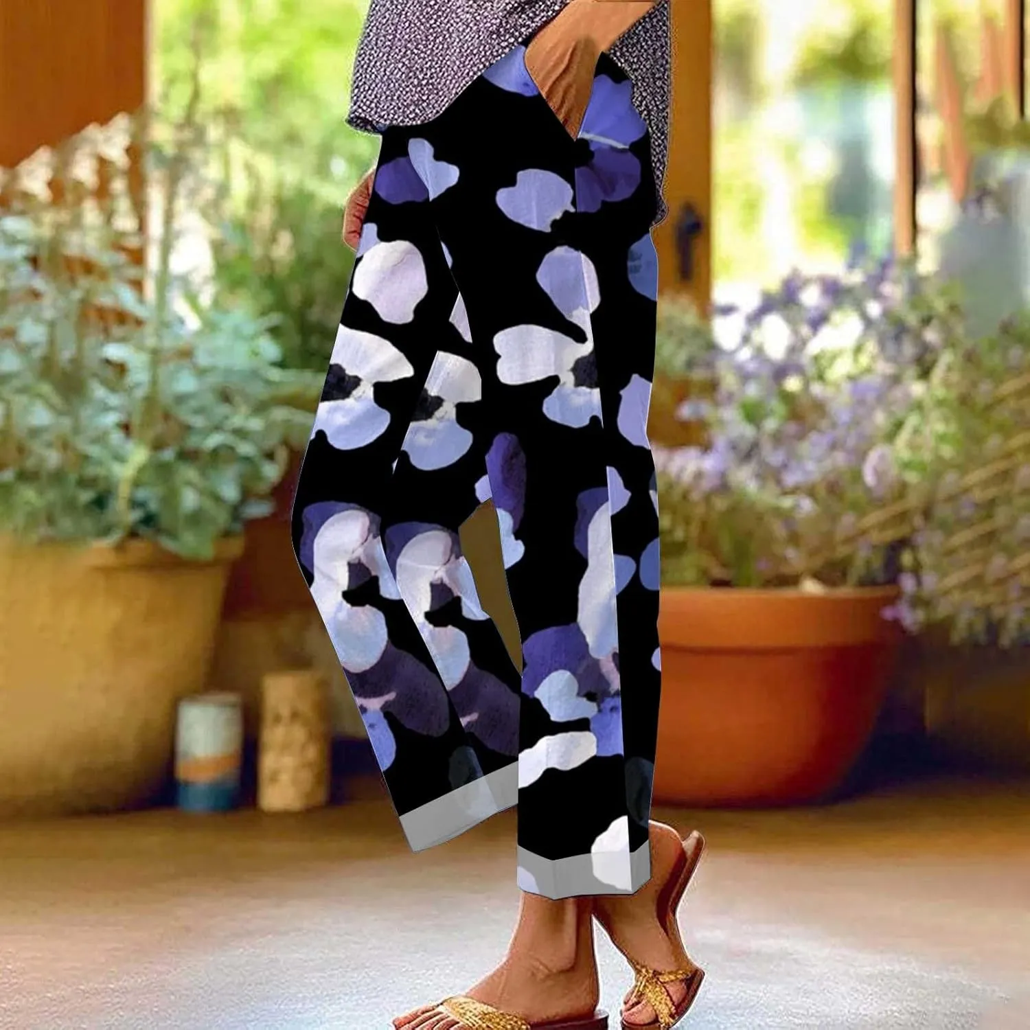Women's Linen Summer Palazzo Pants Pants Long Drawstring Linen Women Waist Cotton Casual Pants Casual Wide Leg
