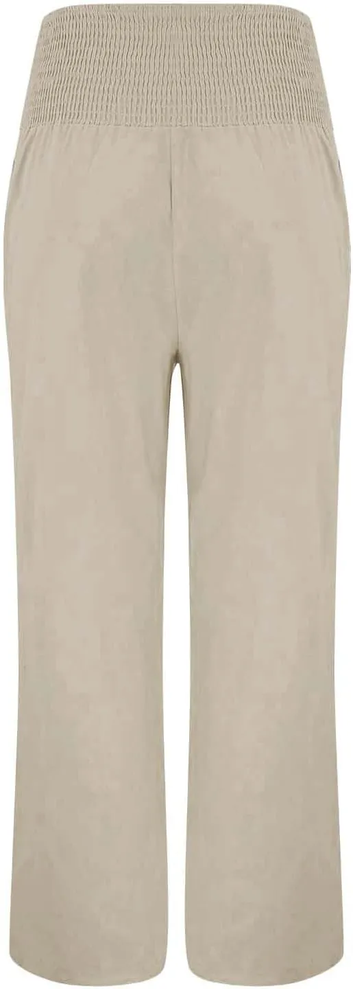 Womens Plaid Pants Women's Linen Summer Solid Color Palazzo Pants Flowy Wide Leg High Waist Comfy White Gauze