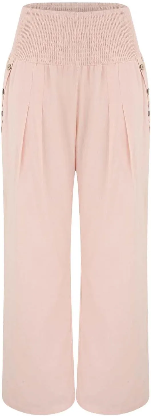 Womens Plaid Pants Women's Linen Summer Solid Color Palazzo Pants Flowy Wide Leg High Waist Comfy White Gauze