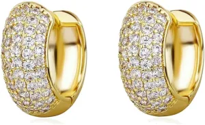 Yellow Gold Plated 925 Sterling Silver Hoop Earrings Flower Set 3d Fully Iced Cubic Zirconia CZ 12mm Unisex Ice Out Huggie Small Sparkle Silver Hoop Earrings Fine Jewelry Birthday Gifts for Men,Women